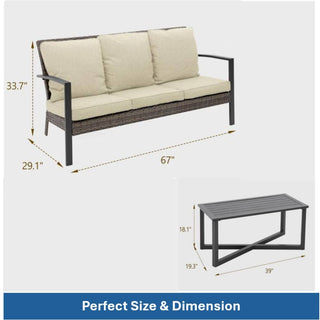 2-Piece Wicker Patio Conversation Set with Beige/Gray Cushions & Coffee Table