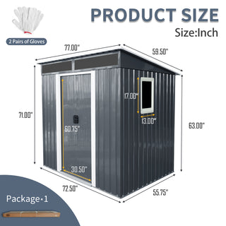 6X5 FT Steel Outdoor Storage Shed with Window and Clear Roof Panel, Rustproof Equipment Shed for Garden & Patio
