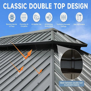 Aetherdome 14x20 FT Aluminum Hardtop Gazebo with Double Roof, Curtains & Netting