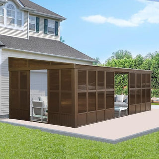 Wall-Mounted Sunroom Lean-To Solarium with Galvanized Steel Roof, Lockable Sliding Door & Detachable PVC Screen for Patio Deck