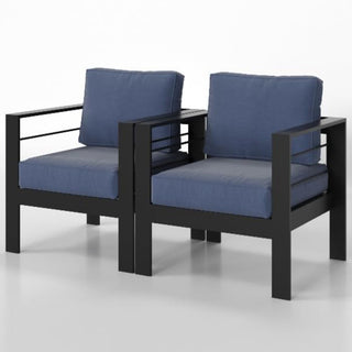 2-Pack 28" All-Weather Aluminum Patio Armchairs with Thick Blue Cushions