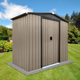 Mondawe 6ft x 4ft Metal Outdoor Storage Shed with Sliding Doors and Apex Roof, Brown Garden Tool Organizer