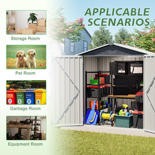 6x4 FT Metal Outdoor Storage Shed – Waterproof Steel Garden Tool Shed with Lockable Door