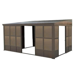 SolVista Wall-Mounted Sunroom Lean-To Solarium with Galvanized Steel Roof, Lockable Sliding Door & Detachable PVC Screen for Patio Deck