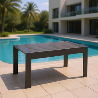 43" All-Weather Aluminum Patio Coffee Table, Modern White/Gray Rectangle Outdoor Table