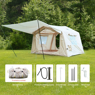 8m² Inflatable Air Glamping Tent with Canopy, Waterproof Oxford 4-Season Camping Tent, Easy Setup with Hand Pump for 4-8 Persons