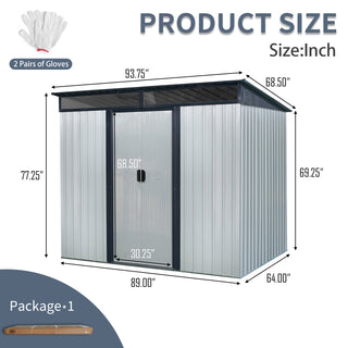 8X6 FT Outdoor Metal Storage Shed with Lockable Sliding Doors and Transparent Roof Panel, Perfect for Garden and Lawn Equipment
