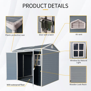 8 x 6 ft Resin Outdoor Storage Shed Waterproof Shed with Floor & Two Windows & Lockable Door, Tool Shed for Garden, Patio, Backyard,Grey/Black/White+Gray/Brown