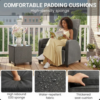 30" Adjustable Outdoor Lounge Chair with Gray Cushions & Footrest