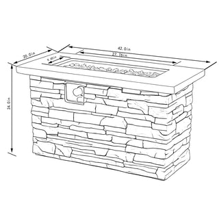 42" Propane Gas Fire Pit Table, 50000 BTU Rectangular Concrete Fire Pit for Outside Patio Deck Garden Backyard