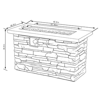 42" Propane Gas Fire Pit Table, 50000 BTU Rectangular Concrete Fire Pit for Outside Patio Deck Garden Backyard