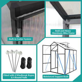 Walk-In Polycarbonate Greenhouse with Raised Base & Anchor Kit – Heavy-Duty Aluminum Greenhouse for Outdoor Backyard, All Seasons