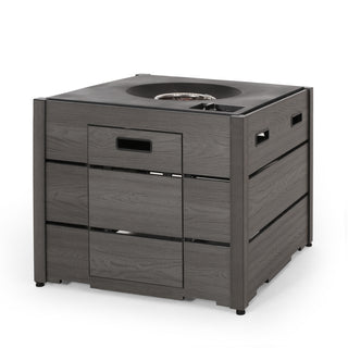 Outdoor 31" WPC Base Square Propane Fire Pit - 40,000 BTU, Wood-Looking/Grey