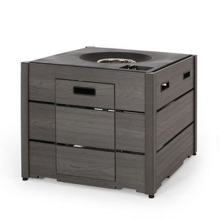 Outdoor 31" WPC Base Square Propane Fire Pit - 40,000 BTU, Wood-Looking/Grey
