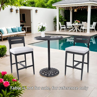 Modern 2-Piece Outdoor Aluminum Bar Stools with Sunbrella Cushions – Ergonomic Patio Bar Chairs in Black/Beige/Red