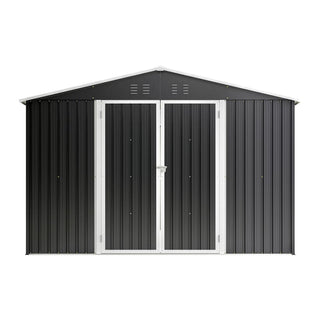 10x12 FT Metal Outdoor Storage Shed – Large Steel Garden Tool Shed with Lockable Doors for Backyard