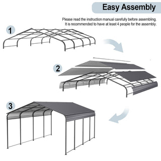 Heavy-Duty Metal Garage Canopy with Galvanized Steel Roof & Frame, Outdoor Carport Storage Shed for Cars, Boats & Trucks – Gray
