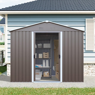 8X4 FT Outdoor Metal Storage Shed with Window and Metal Foundation for Backyard, Patio, Lawn