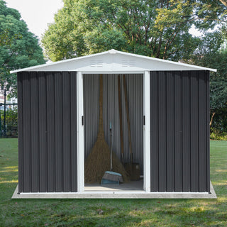 8x6 FT Dark Grey Aluminum Garden Shed with Apex Roof & Sliding Door, Outdoor Storage Shed for Backyard, Patio & Tools