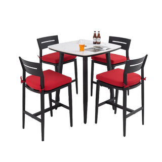 5-Piece Outdoor Patio Bar Set – 35.4" Marble-Style Sintered Stone Table & Aluminum Bar Stools with Sunbrella® Cushions