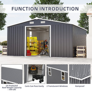 10x12 FT Outdoor Metal Storage Shed with Dual Skylight Windows, 0.25mm Color Steel Panels & Protective Film, Available in Two Colors
