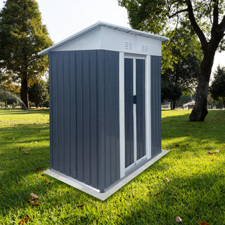 5x3 FT Pent Roof Metal Garden Shed, Grey Outdoor Storage Tool House for Bikes, Tools & Backyard Organization