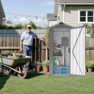 Small Metal Garden Storage Shed, Waterproof Galvanized Steel Tool Shed with Lockable Door