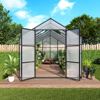 New-Design Walk-In Polycarbonate Greenhouse with Heavy-Duty Aluminum Frame – All-Season Garden & Backyard Greenhouse