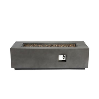 Outdoor Rectangle Propane Fire Pit Table 60inch, 60,000 BTU Concrete Fire Table with Waterproof Cover, Auto-Ignition, Free Lava Rocks