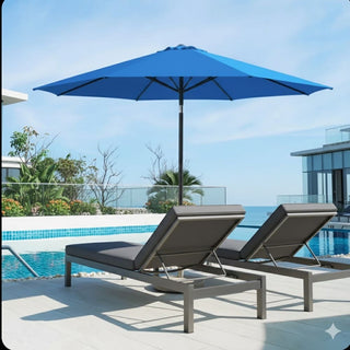 11 Ft Blue Solar LED Patio Umbrella with Crank Lift , Tilt * 8 Ribs, UV-Resistant Canopy