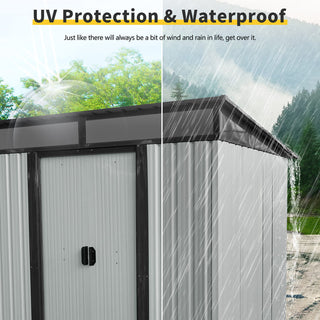 Outdoor Metal Storage Shed 6X5 FT with Window & Skylight Panel, Waterproof Tool Storage for Lawn & Patio