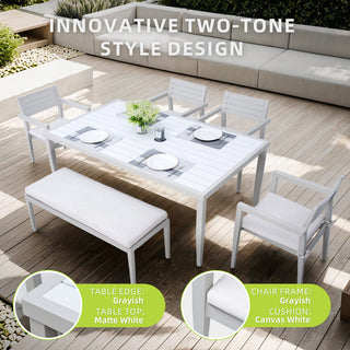 6-Piece Outdoor Patio Dining Set – 4 Chairs, 1 Bench & Rectangular Table with Sunbrella® Cushions