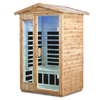 2-Person Outdoor Far Infrared Sauna Room with Old Fir Wood – Home Spa Dry Sauna Cabin