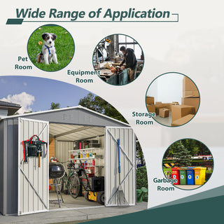 10 x 10 FT Outdoor Metal Storage Shed with Reinforced Frame, Lockable Double Doors, Heavy-Duty Garden Tool Shed for Backyard, Patio, Lawn & Outdoor Use