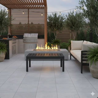 45" All-Weather Aluminum Outdoor Coffee Table, Slatted Black Patio Side Table