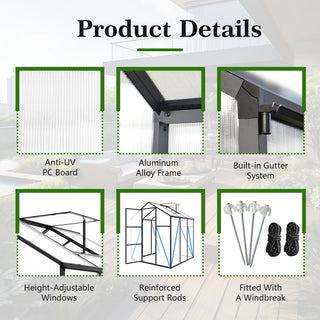 Walk-In Outdoor Polycarbonate Greenhouse with Aluminum Frame – Adjustable Vents, Lockable Door & UV Protection for Backyard
