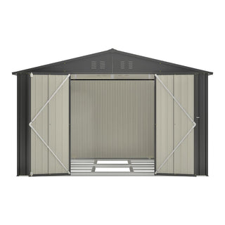 10x8 FT Outdoor Metal Storage Shed with Lockable Doors, All-Weather Garden Tool Shed for Patio, Backyard & Lawn