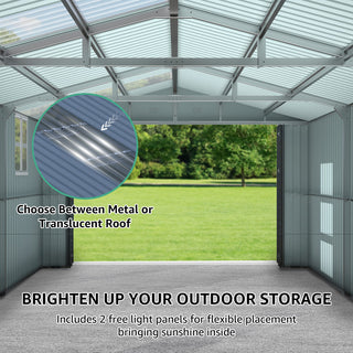 Upgraded 13x20FT Outdoor Storage Shed, Large Metal Garage Shed with Two Windows and Two Translucent Panels for Car, Truck, Bike, Lawnmower, Backyard Tool