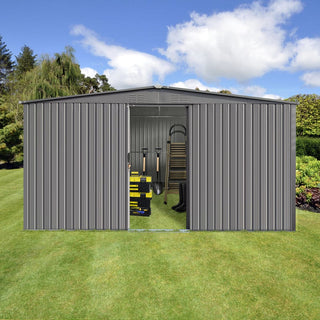 Mondawe 2-in-1 Metal Outdoor Storage Shed and Firewood Shed, Grey Dual-Use Design for Winter Use