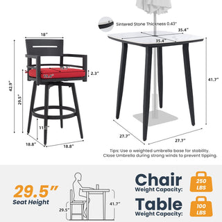 5-Piece Outdoor Patio Swivel Bar Set with Marble-Style Stone Table & Aluminum Swivel Bar Stools