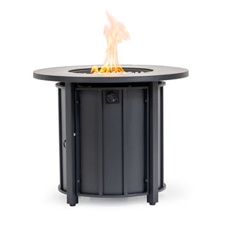 30" Propane Gas Fire Pit Table, 50000 BTU Round Steel Fire Pit with Wood Grain Ceramic Tabletop for Outside Patio Deck Garden Backyard- Black