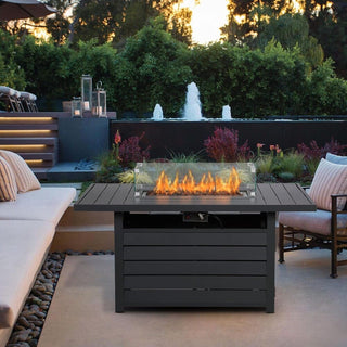 54.3 Inches Outdoor Patio White/Dark Grey/Black Aluminum Fire Pit Table, 50000 BTU CSA Certified Propane Gas Fire Pit, Rectangular Fire Table w/Stainless Burner, Lava Rock, Waterproof Cover