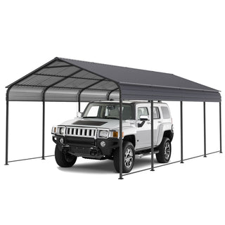 Heavy-Duty Metal Garage Canopy with Galvanized Steel Roof & Frame, Outdoor Carport Storage Shed for Cars, Boats & Trucks – Gray