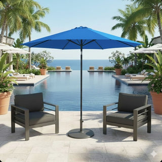 11 Ft Blue Solar LED Patio Umbrella with Crank Lift , Tilt * 8 Ribs, UV-Resistant Canopy
