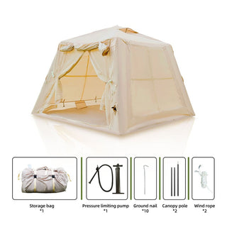 5.76m² Inflatable Camping Tent with Canopy, 4-Season Waterproof Oxford Air Tent for 2-3 Persons with Hand Pump