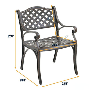 Bronze Cast Aluminum Outdoor Patio Dining Arm Chairs, Set of 2, Weather-Resistant Garden & Courtyard Seating