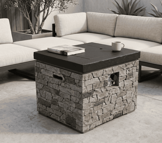 32-Inch 40,000 BTU Propane Fire Pit Table with Lightweight Concrete Finish, Lava Rocks & Cover