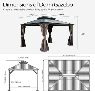 Hardtop Gazebo with Galvanized Steel Double Roof, Metal Gazebos with Drainage System Patio Pergola for Patio Deck Backyard,Curtain and Netting