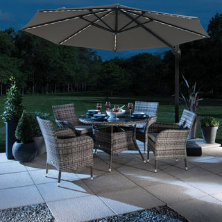 11ft Solar LED Cantilever Patio Umbrella with Base – Offset Outdoor Umbrella with Crank Lift (Grey)
