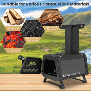 Patented Portable Wood Camping Burning Stove Heater Tabletop Fire Pit with 2 Cooking Positions